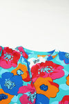 Multicolor Floral Print V Neck 3/4 Sleeve Blouse