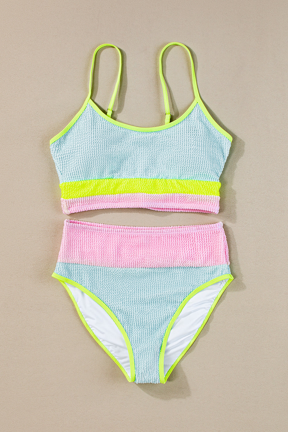 Bonbon Color Block High Waisted Sexy Bikini Set