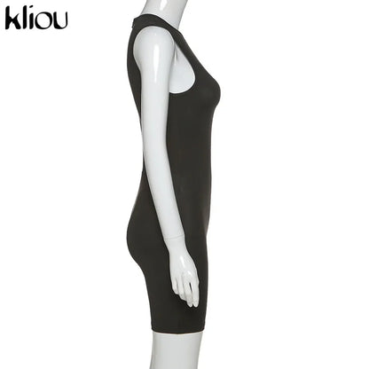 Kliou Zipper Rompers Women Summer Clothes Playsuits Sleeveless O-neck Solid Casual Body-Shaping Elastic Fitness Sporty Outfit