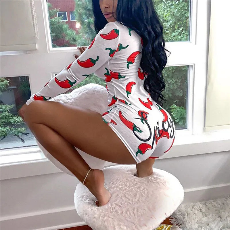 Sexy Fashion Women Bodysuits Long Sleeve Deep V Neck Bodycon Stretch Leotard Button Shorts Romper Jumpsuits Pajamas Overalls