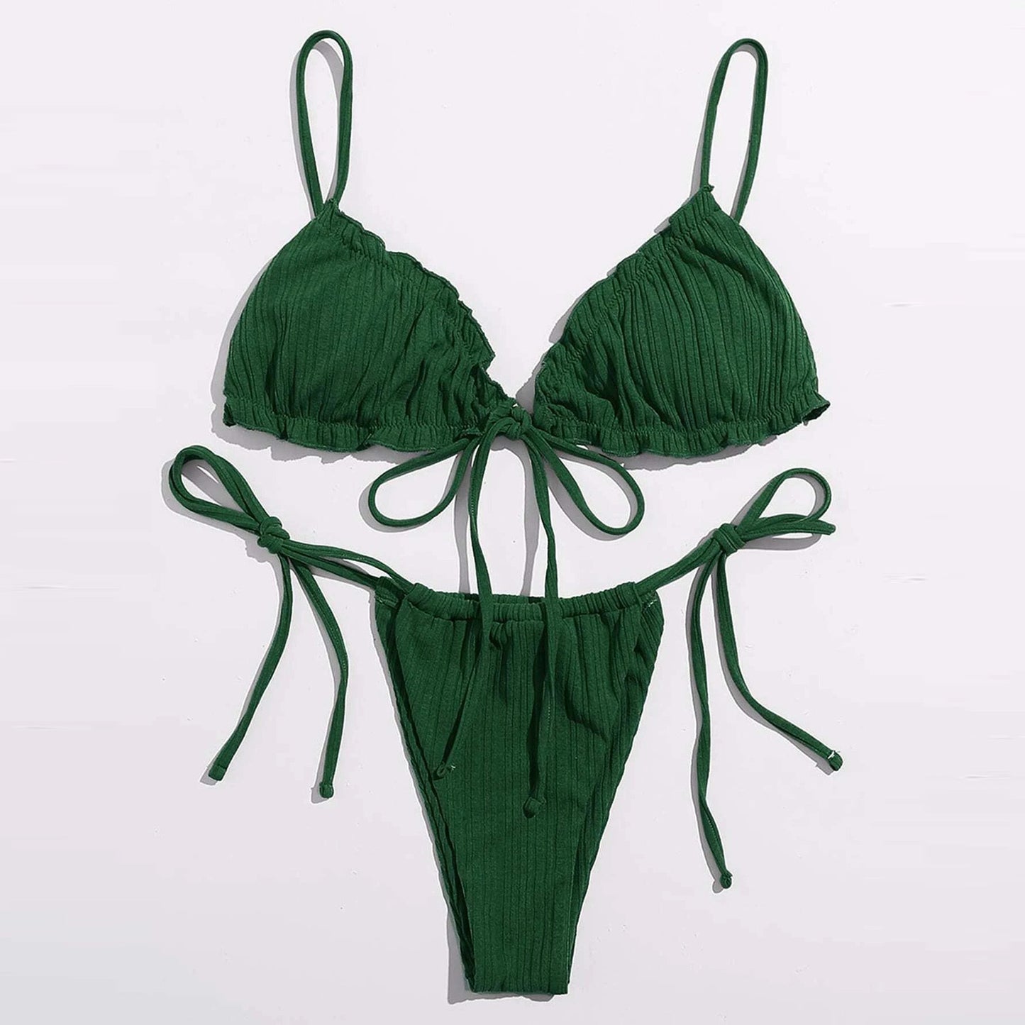 Sexy Green Mini Bikini Swimsuits Women High Waist Wireless Lady Swimwear Bandage Three Points Trendy Women Swimsuit Bath Suits