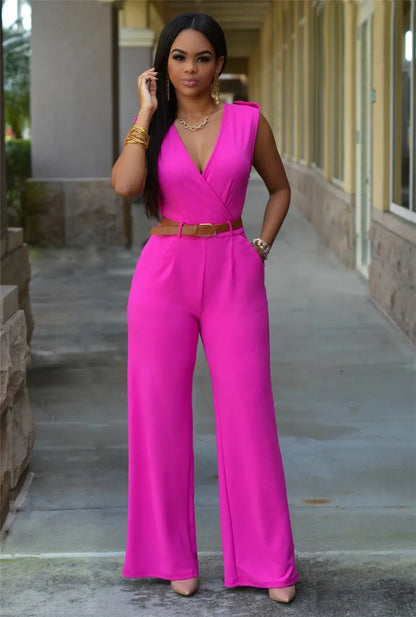 Jumpsuit Women 2023 Sexy Dress   Tall Waist v-neck Irregular wide-legged With Belt Rompers Womens Slim Jumpsuits ZSW2196