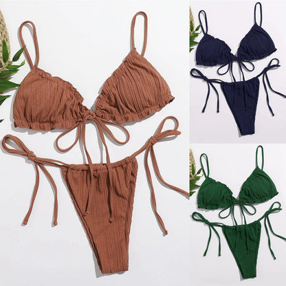 Sexy Green Mini Bikini Swimsuits Women High Waist Wireless Lady Swimwear Bandage Three Points Trendy Women Swimsuit Bath Suits