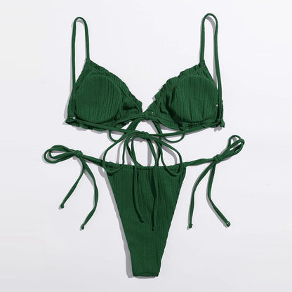 Sexy Green Mini Bikini Swimsuits Women High Waist Wireless Lady Swimwear Bandage Three Points Trendy Women Swimsuit Bath Suits