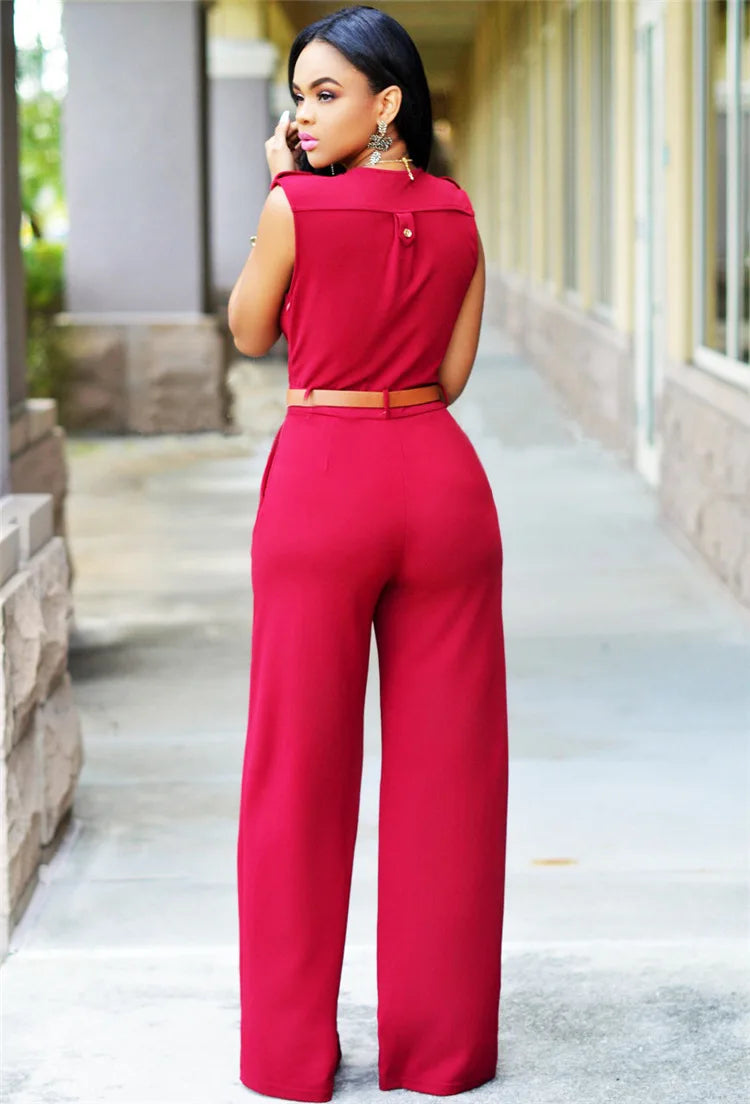 Jumpsuit Women 2023 Sexy Dress   Tall Waist v-neck Irregular wide-legged With Belt Rompers Womens Slim Jumpsuits ZSW2196