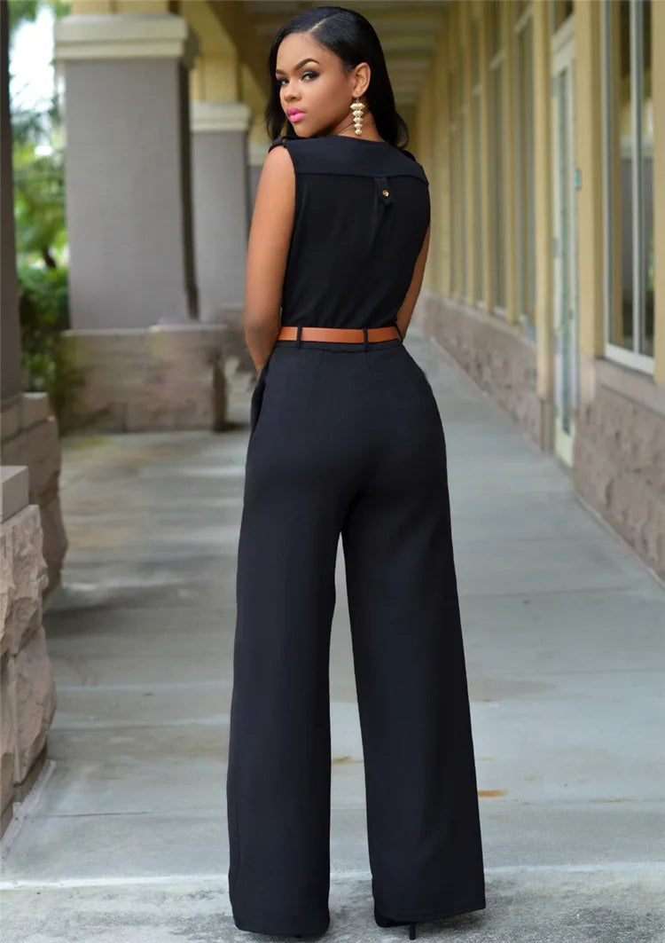 Jumpsuit Women 2023 Sexy Dress   Tall Waist v-neck Irregular wide-legged With Belt Rompers Womens Slim Jumpsuits ZSW2196