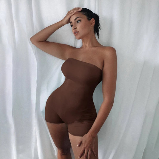 Women Strapless Jumpsuit Tube Bodysuit Bodycon Short Romper Catsuit Clubwear