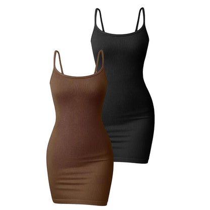 Women Clothing Dress Rib Sleeveless Tight Braces Coat Dress