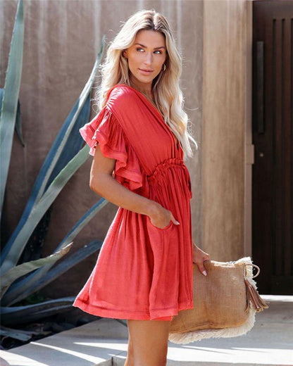 Maternity Dress Summer Beach Dress Women's Pregnant V-neck Solid Ruffled Sexy Dress Photography Props Breastfeeding Vestidos