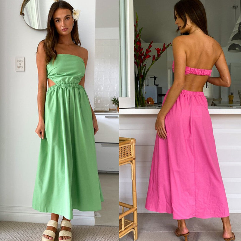 Sundress Sundress Spring Summer Office Solid Color Cropped Outfit Strapless Long Type Dress