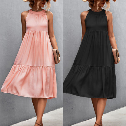 Women Clothing Spring Summer Popular Loose Casual Halter Stitching Dress