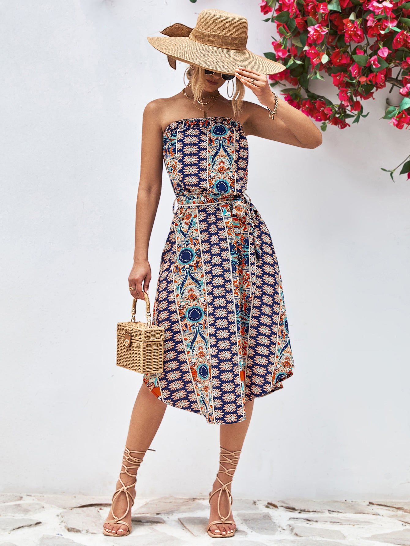 Women Clothing Tube Top Printed Dress