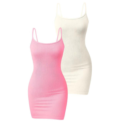 Women Clothing Dress Rib Sleeveless Tight Braces Coat Dress