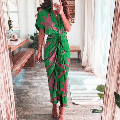 Summer Women Clothing Graceful Fashionable Printed Maxi Dress Shirt Dress for Women