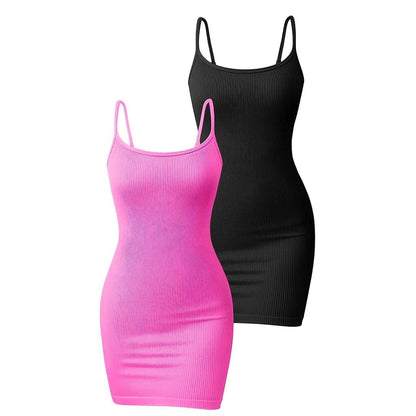 Women Clothing Dress Rib Sleeveless Tight Braces Coat Dress