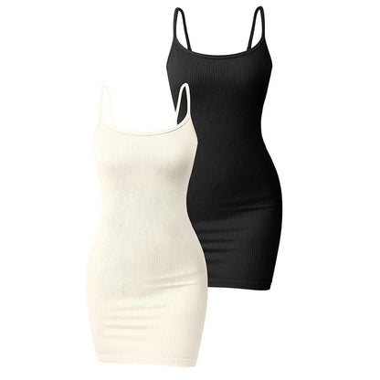 Women Clothing Dress Rib Sleeveless Tight Braces Coat Dress