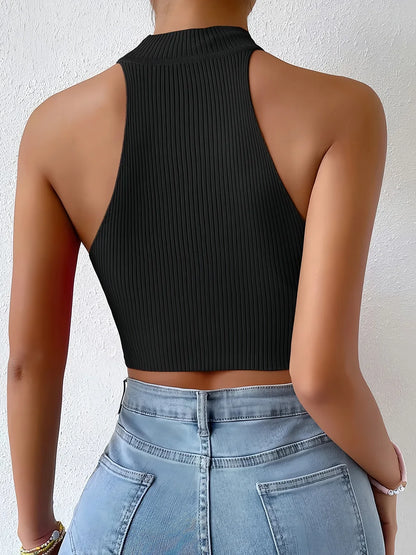 Knit Sleeveless Halter Tops for Women Basics Solid Slim Fitted Crop Womens Turtleneck Ribbed Vest Y2K High Neck Tank Tops