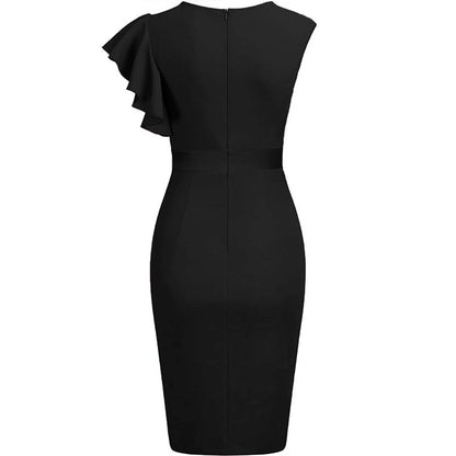 Elegant Fall Bodycon Short Dress Women Short Sleeve Elegant Slim Fit Work Robe Female OL Lady Solid Everyday Dresses