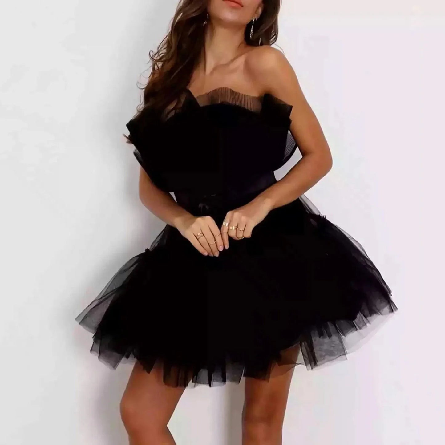 Evening Mini Dress For Women Elegant Sexy Sleeveless Dresses Gauze Lady Loose Black Club Vestidos Mujer Party Dress Summer 2024