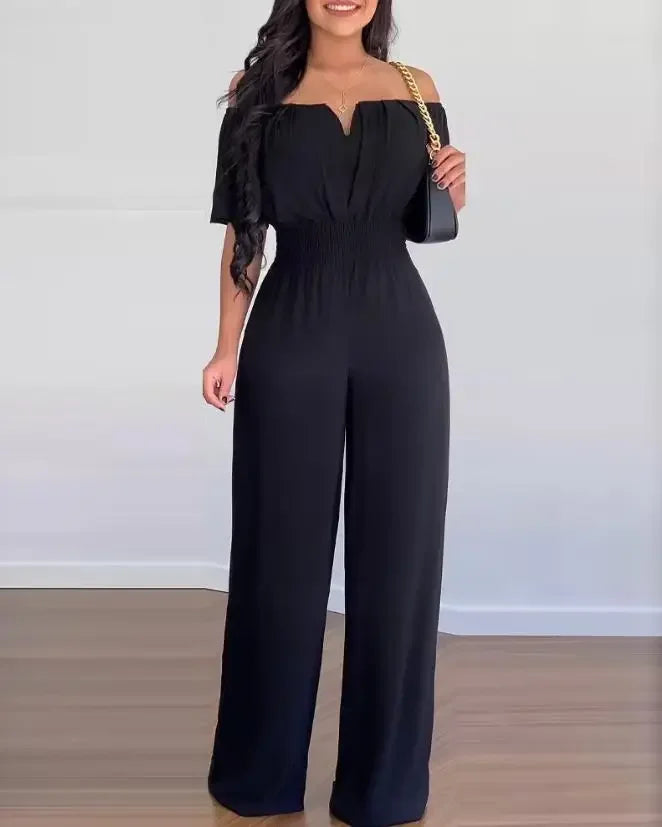 Summer Elegant Off Shoulder Women's Jumpsuit 2024 Fashion Trend Casual Short Sleeve Wide Leg Pants Jumpsuits for Women Overalls