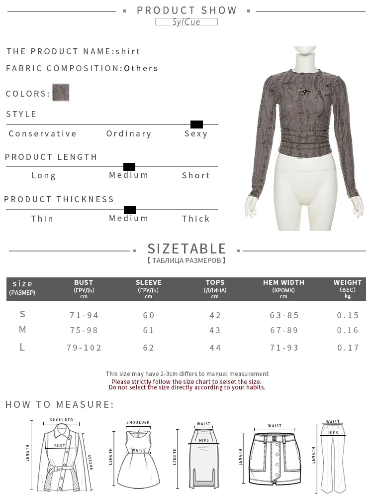 Nibber Vintage Distressed All-match Brown Fashionable Cool Youth Autumn Travel High Street Women Long-sleeved Cropped Mini Top