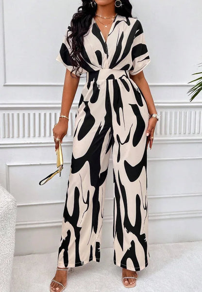 Sexy sleeveless women's V-neck jumpsuit, elegant suit with tight fitting print, one-piece, suitable for spring/summer 2024