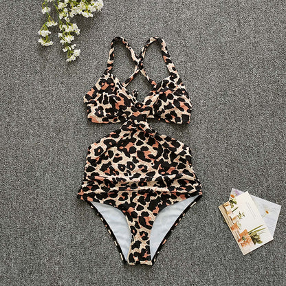 Swimwear Women One Piece Swimsuit Leopard Swimsuit Female Swimming Bikinis Push Up Monokini Sexy V-neck One Piece Swimwear L6