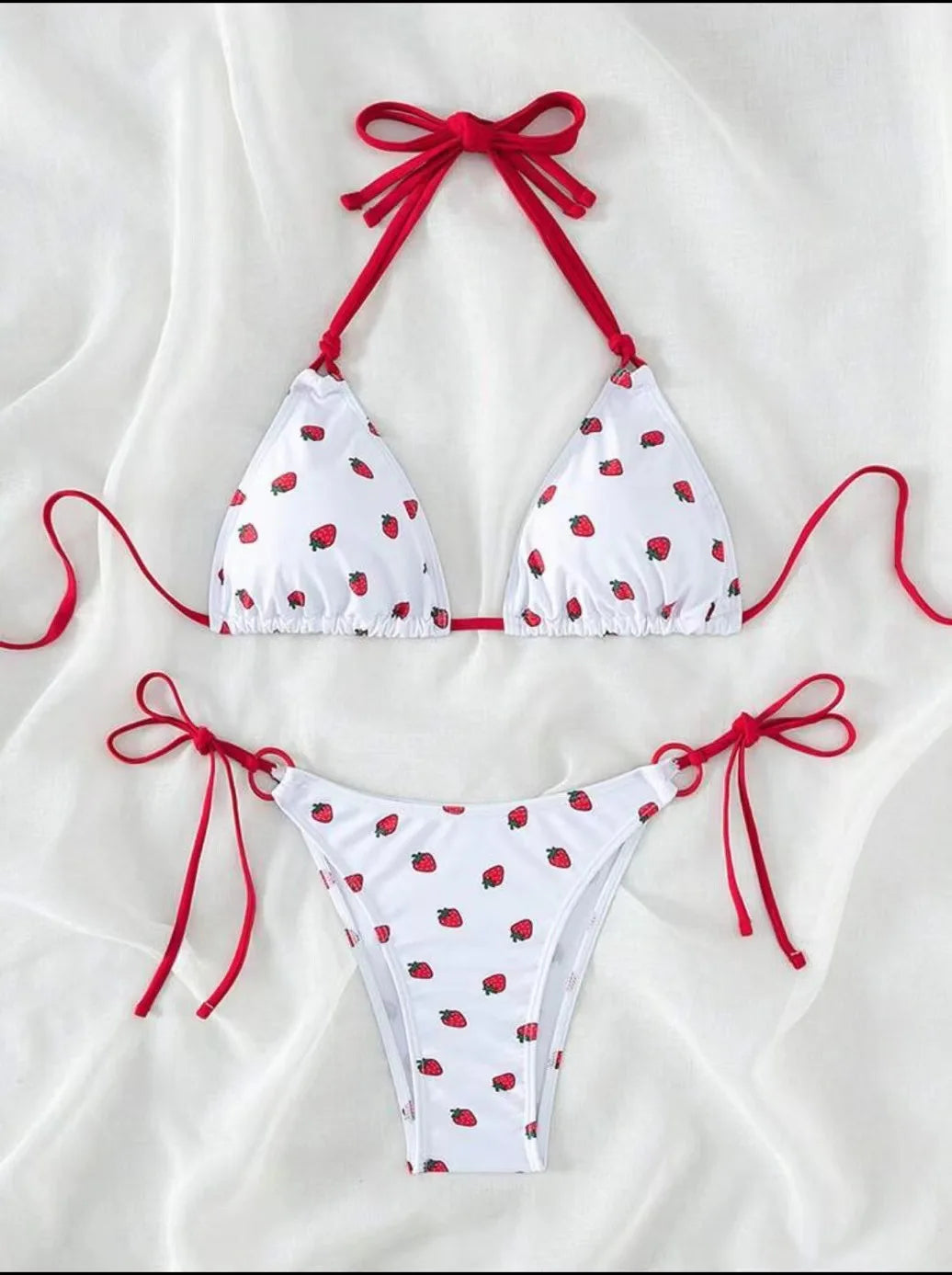 Sexy women cute strawberry print halter string micro bikini sets two pieces swimsuit Swimwear bathing suit beach outfits biquini