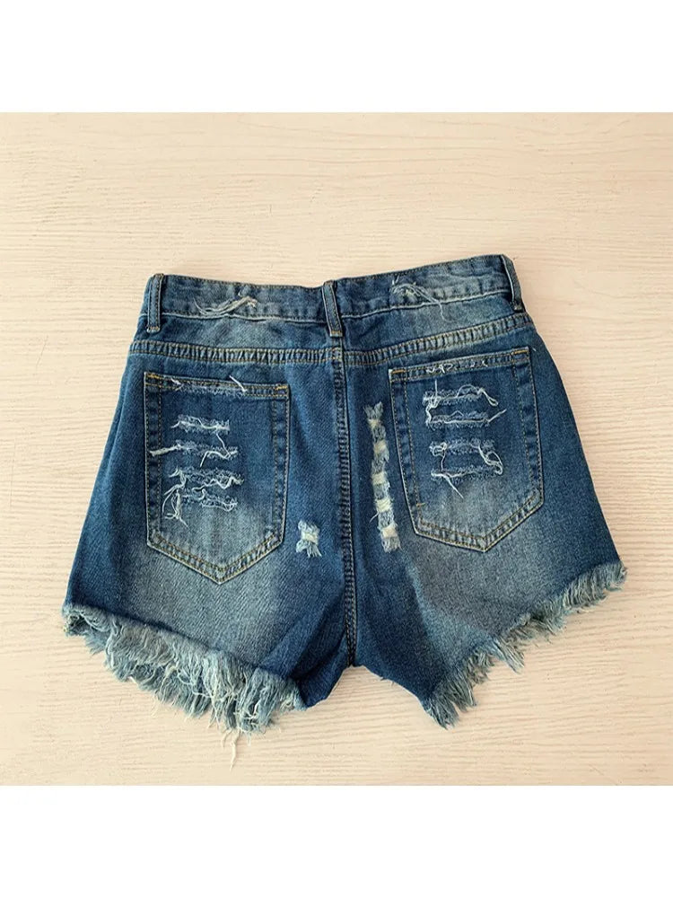 Women's Summer American Flag Tassel Star Print Denim Shorts Fashion Tassel Design Shorts Versatile Casual Shorts