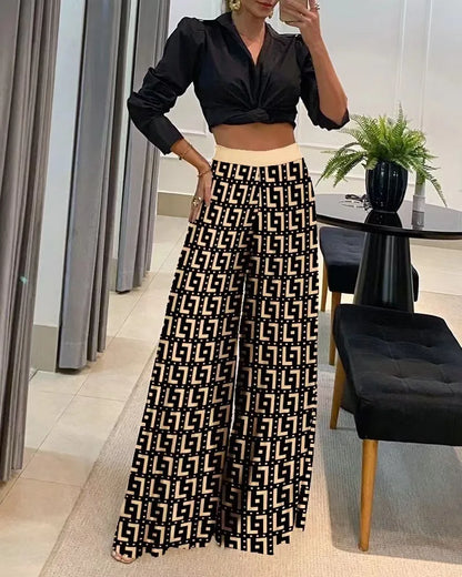 Women's Fashionable Printed Loose Pants, Elegant Wide Leg And Elastic Waist Clothing, Novel Autumn 2023 Pantalones De Mujer