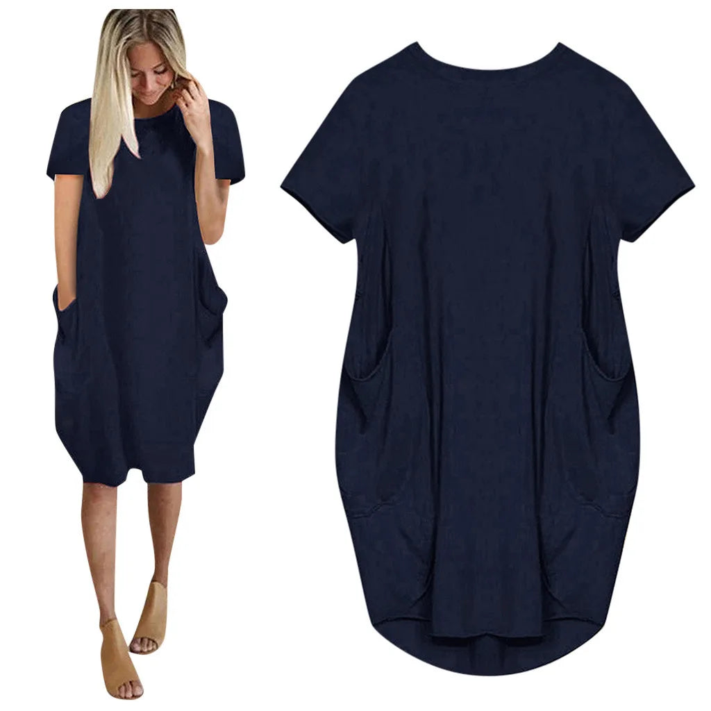 Plus Size Women Short Sleeve O-Neck Loose Casual Dresses