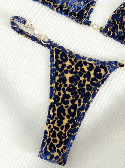 Sexy Leopard Velvet Bikini Mini Micro Thong Bikinis Women Swimwear Female Swimsuit Two-piece Bikini Set Halter Bathing Suit Swim