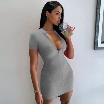 Knitted Dresses Women Solid Color Short Sleeves Bandage Slim Sexy Cropped Dress 2023 Spring And Summer New Fashion Tight Vestido