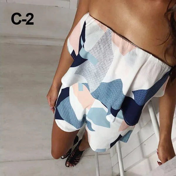 Women's beach jumpsuit 2024 summer street fashion striped V-neck printed loose jumpsuit with suspender skirt