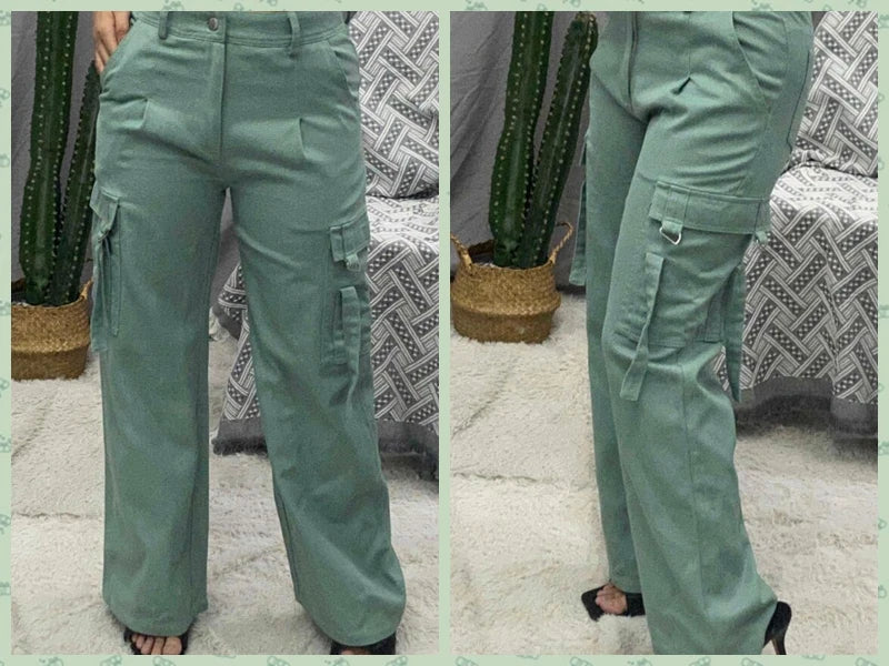 Pocket Design High Waist Cargo Pants Women Solid Color Summer Spring Pants Safari