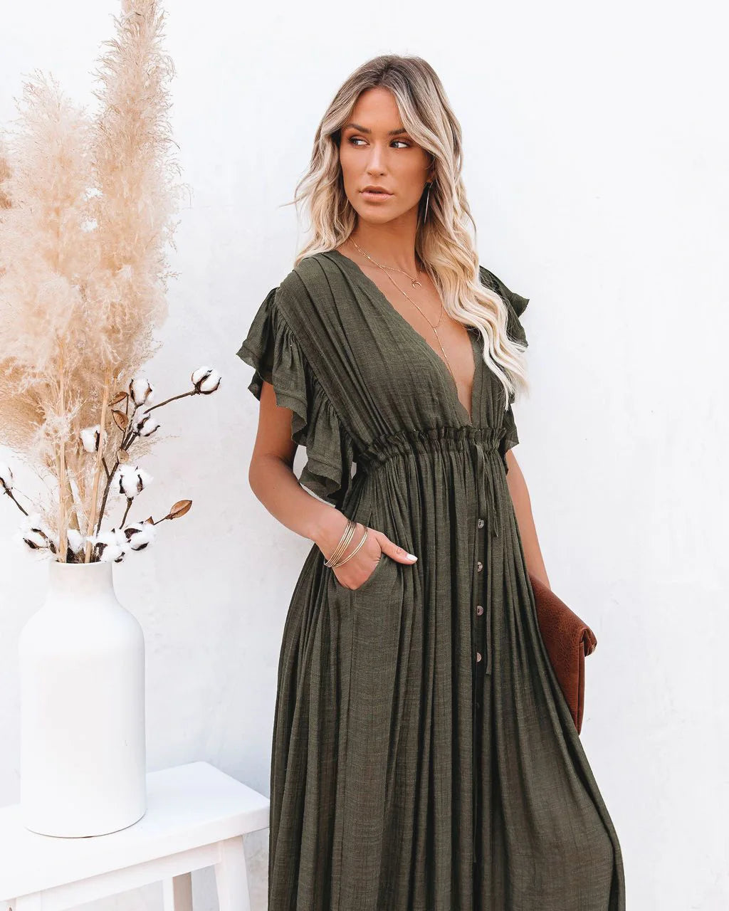 Maternity Dress Summer Beach Dress Women's Pregnant V-neck Solid Ruffled Sexy Dress Photography Props Breastfeeding Vestidos