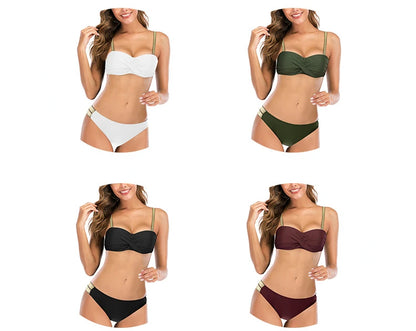 Sexy Bikini 2024 Women's Split Swimwear Brazil Bikini Set Women's Folded Swimwear New Triangle Swimwear Beach Bathing Suit