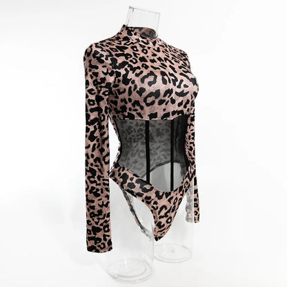 Sexy Leopard Shapewear Top Women Body Shaper Jumpsuit Thongs One Pieces Chic Long Sleeve Lingerie Bodycon Bodysuits Fall Outfits