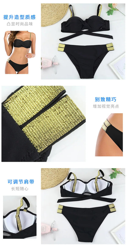 Sexy Bikini 2024 Women's Split Swimwear Brazil Bikini Set Women's Folded Swimwear New Triangle Swimwear Beach Bathing Suit