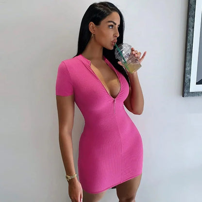 Knitted Dresses Women Solid Color Short Sleeves Bandage Slim Sexy Cropped Dress 2023 Spring And Summer New Fashion Tight Vestido