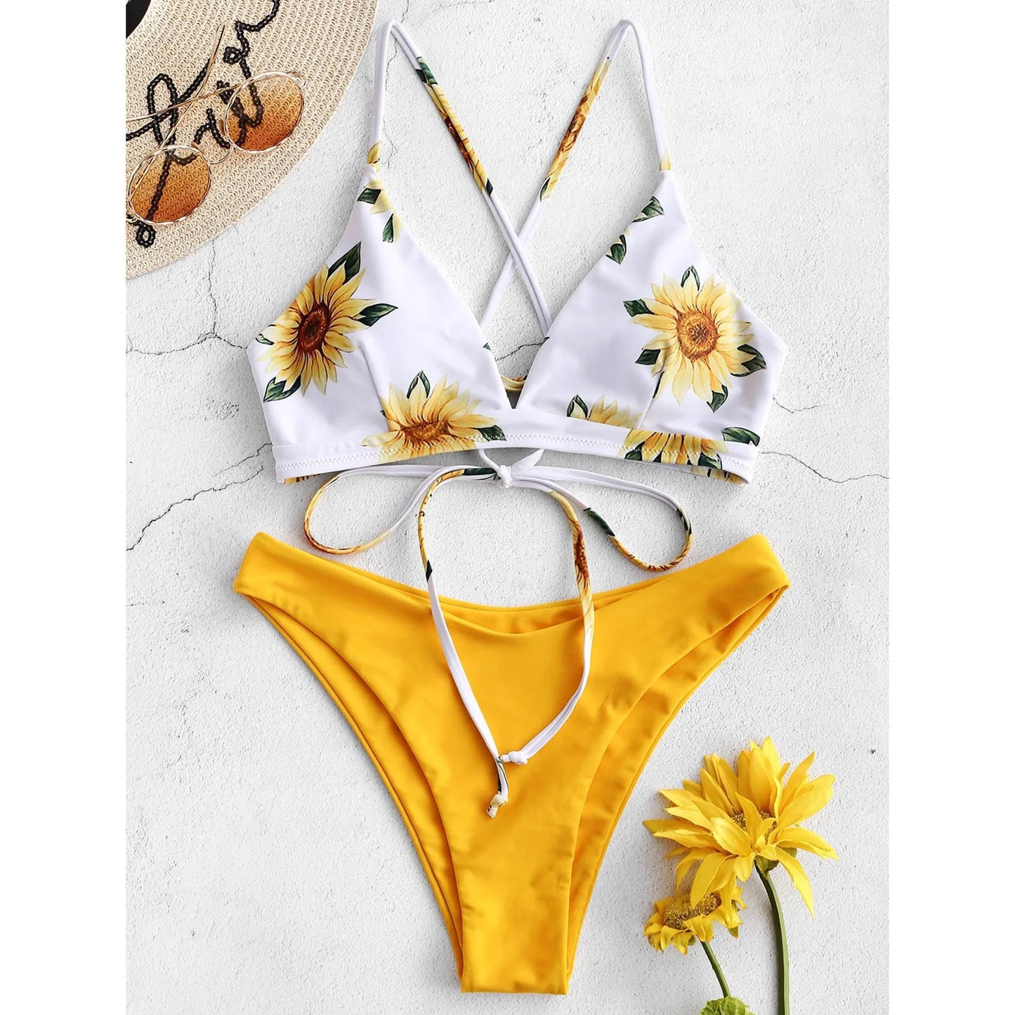 Women's Sexy Two Pieces Bikini Swimsuits Floral Print High Waisted Tummy Control 2 Piece Beach Bathing Suits Female Swimwear