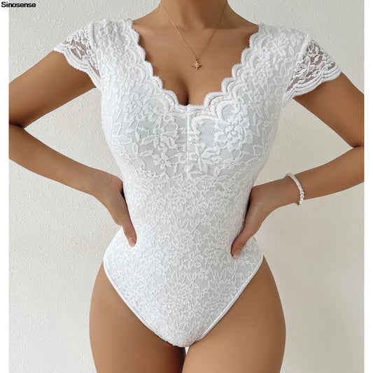 Womens Embroidery Floral Contrast Lace Teddy Bodysuit Sexy V Neck Backless Elegant Bodysuits Y2K Night Club Party Leotards Tops