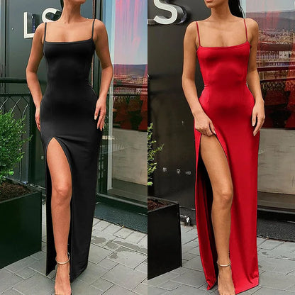 Red Black New Year Christmas Party Long Dresses Women Spring Basic Bodycon Lace Up Stretch Slim Midi Dresses Femme