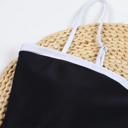 Swimsuit new female simple black and white color combination small fragrant wind one-piece swimsuit