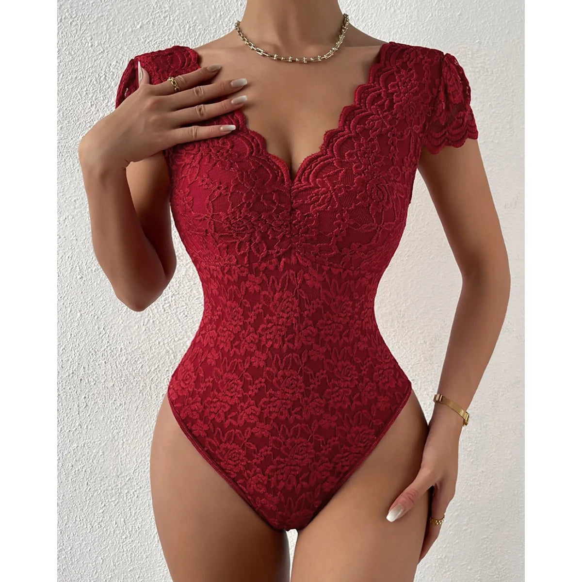 Womens Embroidery Floral Contrast Lace Teddy Bodysuit Sexy V Neck Backless Elegant Bodysuits Y2K Night Club Party Leotards Tops