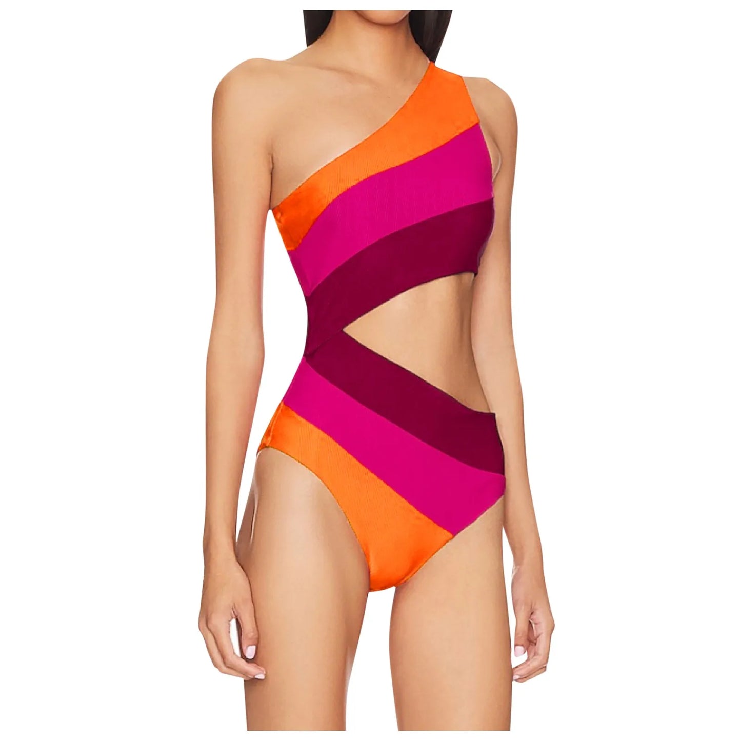 Cutout Color Block Swimwear Women'S Swimsuit One Shoulder Bathing Suit Women 2024 New Beach Strappy Swimwear Bikini