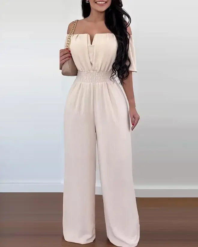 Summer Elegant Off Shoulder Women's Jumpsuit 2024 Fashion Trend Casual Short Sleeve Wide Leg Pants Jumpsuits for Women Overalls