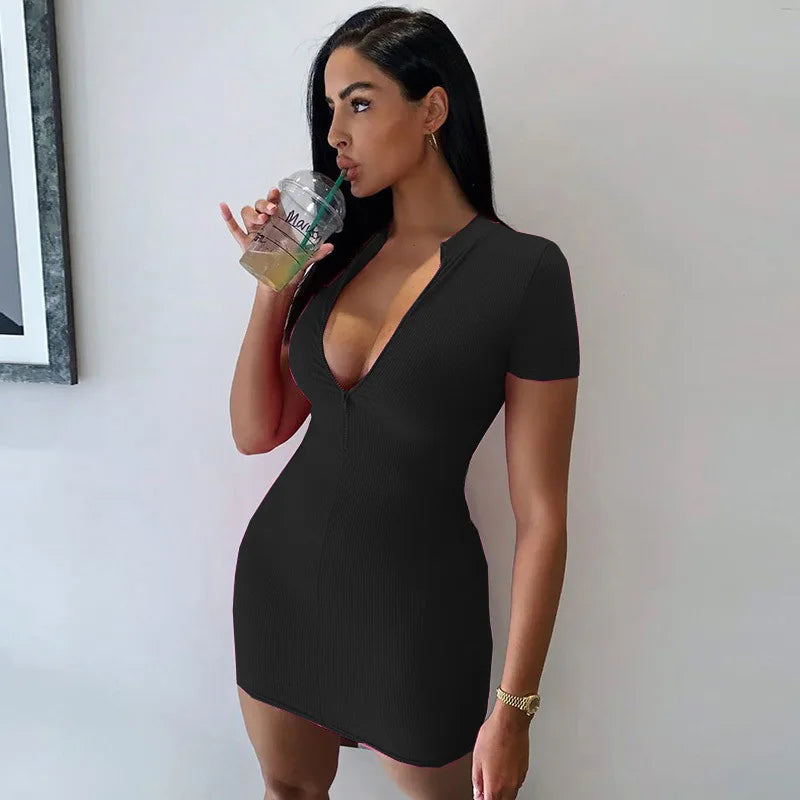 Knitted Dresses Women Solid Color Short Sleeves Bandage Slim Sexy Cropped Dress 2023 Spring And Summer New Fashion Tight Vestido