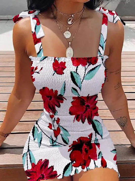 Sexy Women's Bodycon Dress Summer Fashion White Sling Strapless Folds Mini Slim Pencil Print Tank Dresses For Women Vestidos