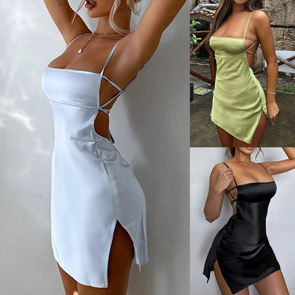 2024 New Womens Fall Dresses Pure Color Sexy Spaghetti Strap Camisole Mini Sundress Women Club Party Bodycon Evening Dress